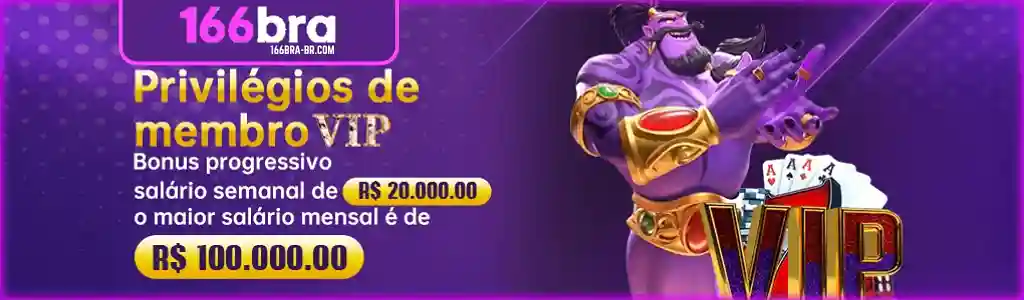 Tela de bônus VIP com valores progressivos no 166BRA cassino.